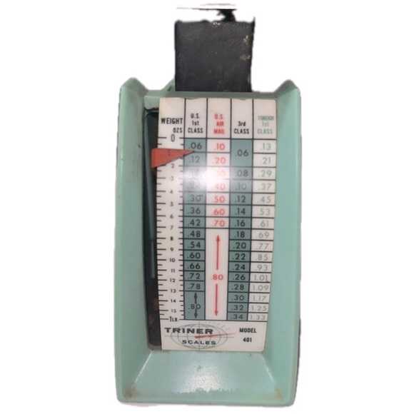 Vintage Triner Model 401 Postal Scale 1963 Rates Metal Green Plastic Post Office - Picture 1 of 9